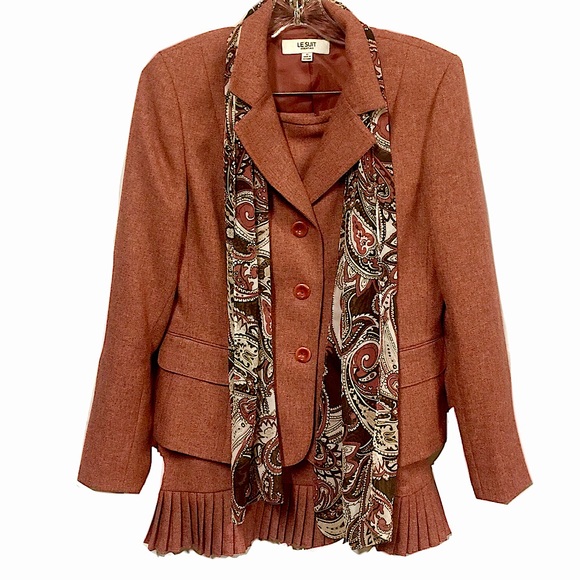 (Dress) Sophisticated Rust Tweed Career Skirt Suit Le Suit Size 10 - Picture 1 of 16